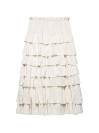 Kara Skirt with Elastic Waist and Ruffles in Khaki