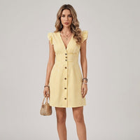 Kara Striped Ruffle Mini Dress in Canary Yellow