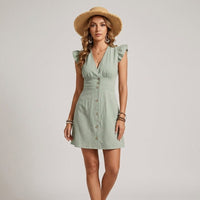 Kara Striped Ruffle Mini Dress in Emerald