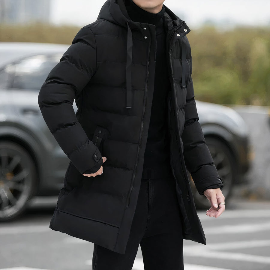 Karel Casual Coat with Hood in Black