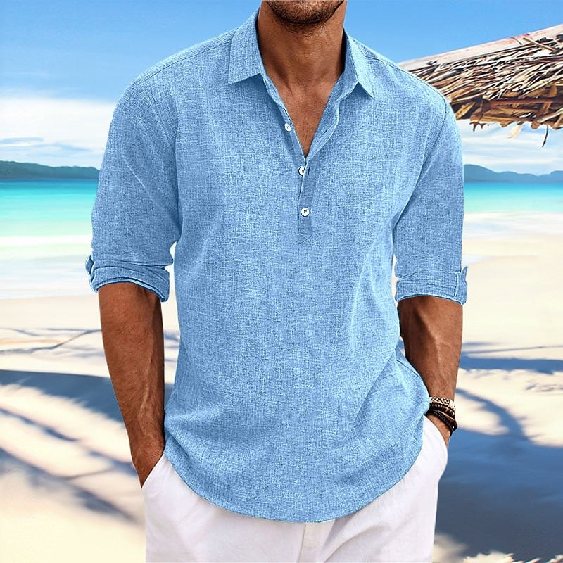 Karel Casual Linen Shirt in Blue