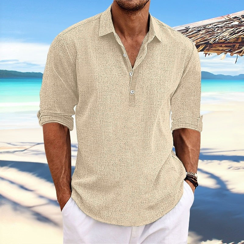 Karel Casual Linen Shirt in Khaki