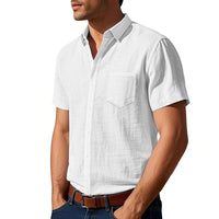 Karel Linen Shirt with Button Front and Chest Pocket in White