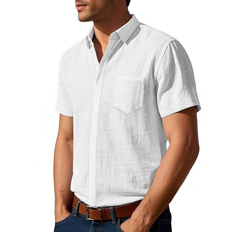 Karel Linen Shirt with Button Front and Chest Pocket in White