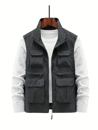 Karel Vest with Zip Front and Pockets in Dark Grey