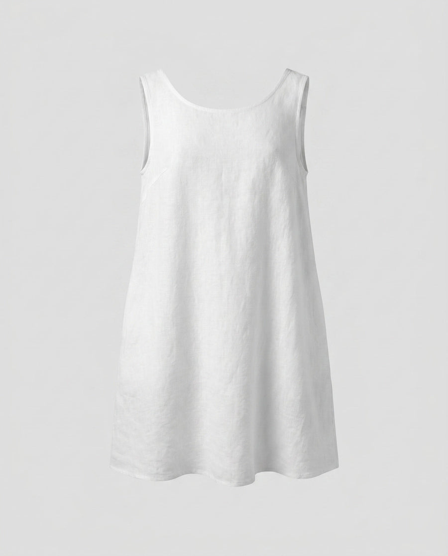 Karina Airy Linen Mini Dress in White
