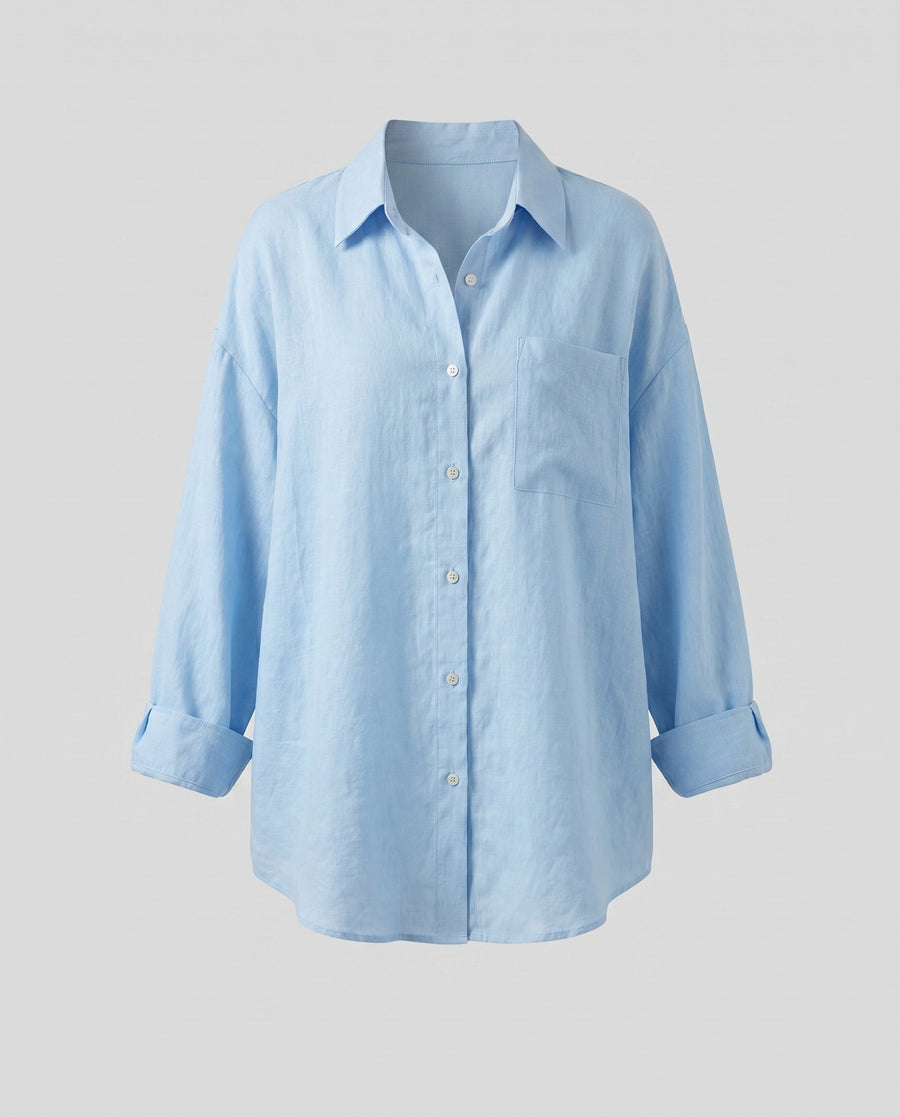 Katia Casual Linen Blouse in Light Blue