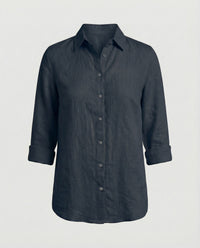 Katia Casual Linen Blouse with Button Front in Black