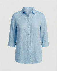 Katia Casual Linen Blouse with Button Front in Blue