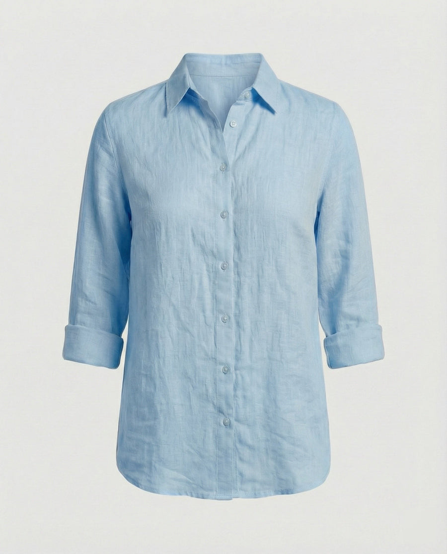 Katia Casual Linen Blouse with Button Front in Blue