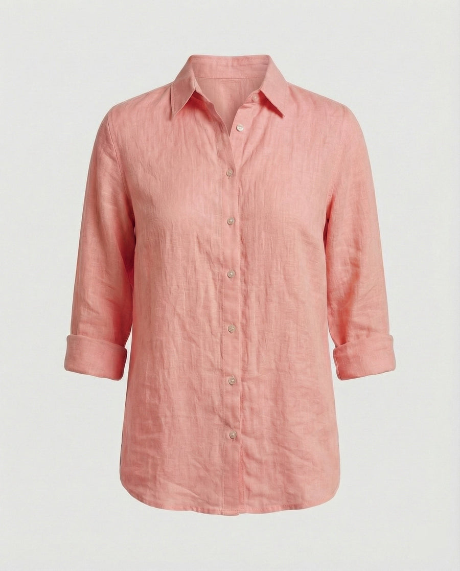 Katia Casual Linen Blouse with Button Front in Pink