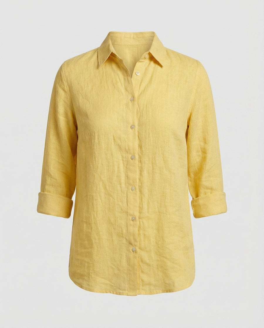 Katia Casual Linen Blouse with Button Front in Yellow
