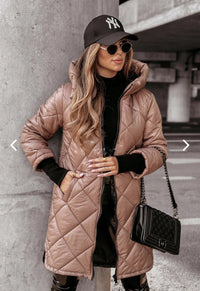 Katia Casual Quilted Jacket with Pockets and Hood in Beige