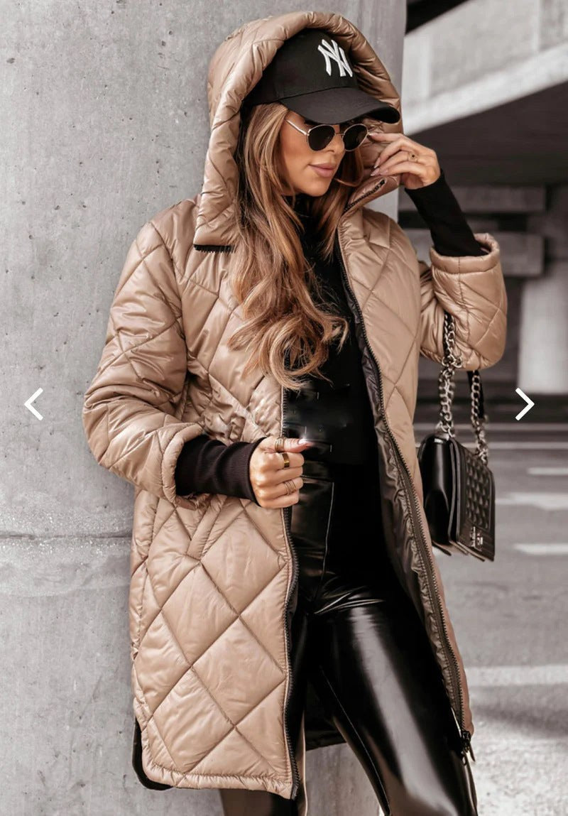 Katia Casual Quilted Jacket with Pockets and Hood in Khaki