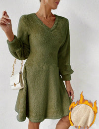 Katia Dress with V-Neck in Olive Green