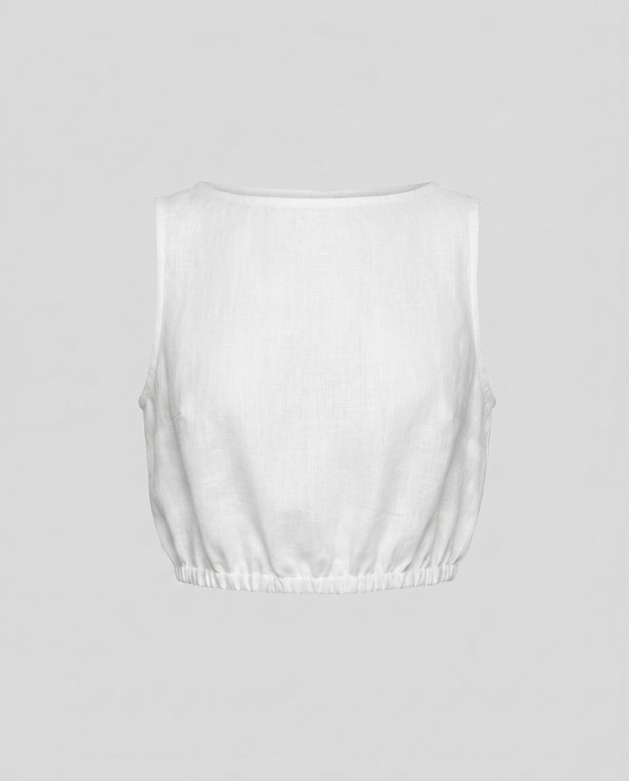 Katja Airy Linen Top in White