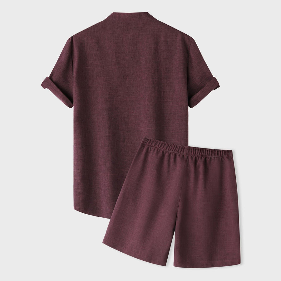 Katja Breathable Set with Short Sleeve and Elastic Waist in Brown