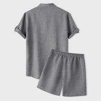 Katja Breathable Set with Short Sleeve and Elastic Waist in Dark Grey