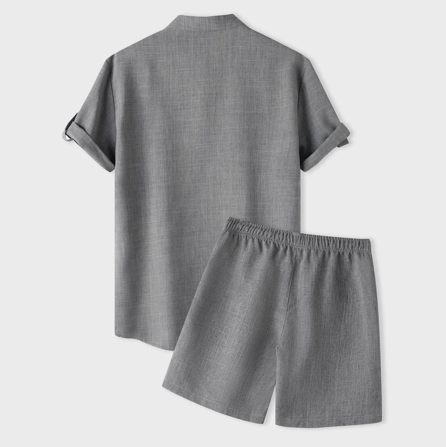 Katja Breathable Set with Short Sleeve and Elastic Waist in Dark Grey