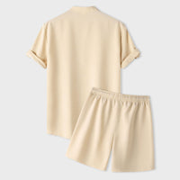 Katja Breathable Set with Short Sleeve and Elastic Waist in Khaki