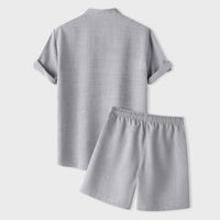Katja Breathable Set with Short Sleeve and Elastic Waist in Light Grey