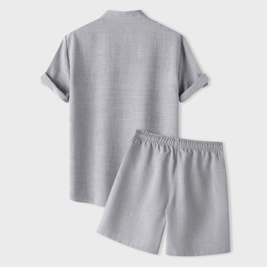 Katja Breathable Set with Short Sleeve and Elastic Waist in Light Grey