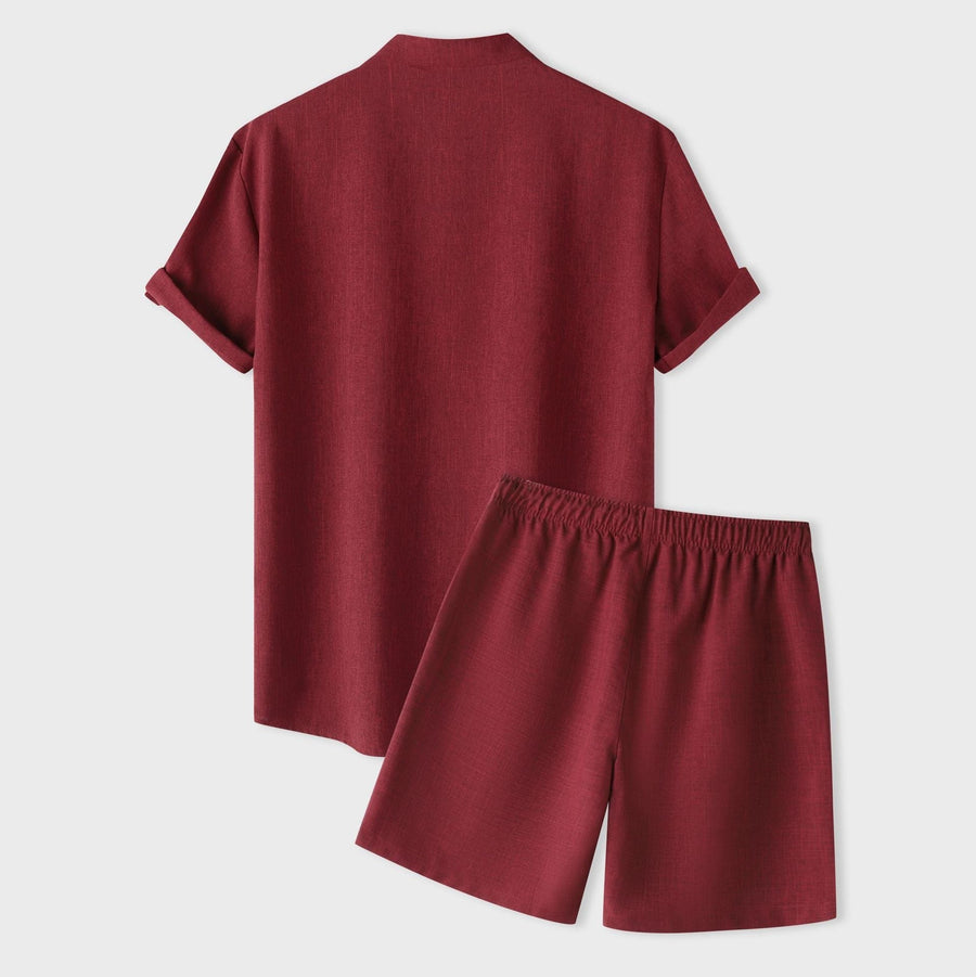 Katja Breathable Set with Short Sleeve and Elastic Waist in Wine Red