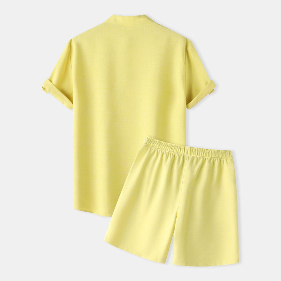 Katja Breathable Set with Short Sleeve and Elastic Waist in Yellow