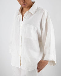 Katja Casual Linen Blouse with Pockets in White