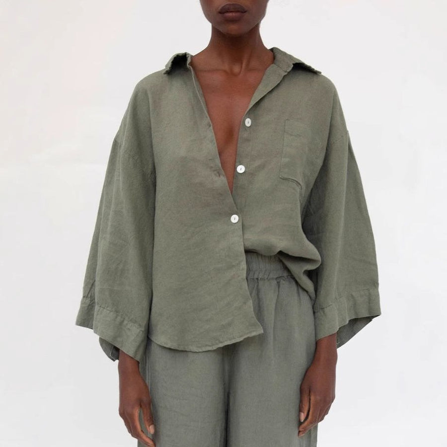 Katja Casual Linen Blouse with Pockets