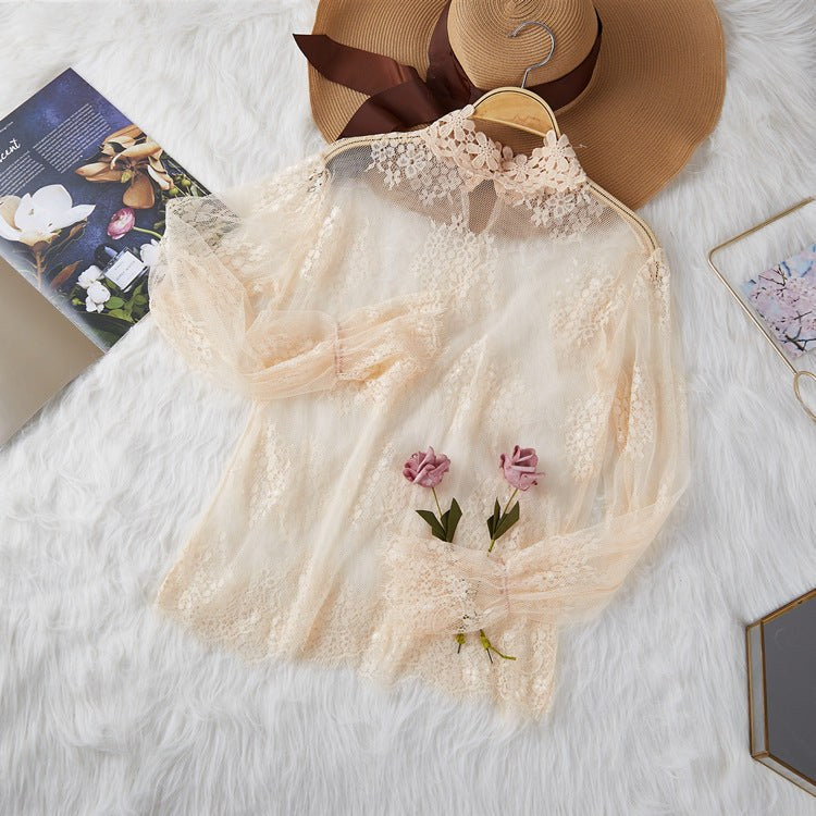 Katja Elegant Lace Blouse in Beige