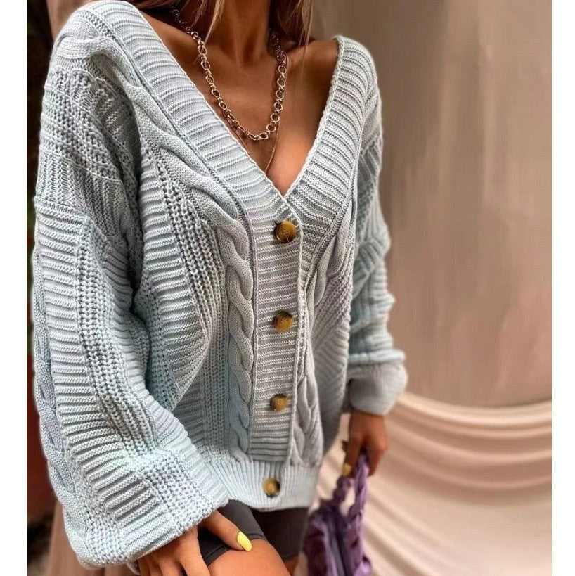 Katja Knit Cardigan with Button Front in Grey
