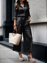 Kayla™ Capri Pants and Loose Shirt Set in Black