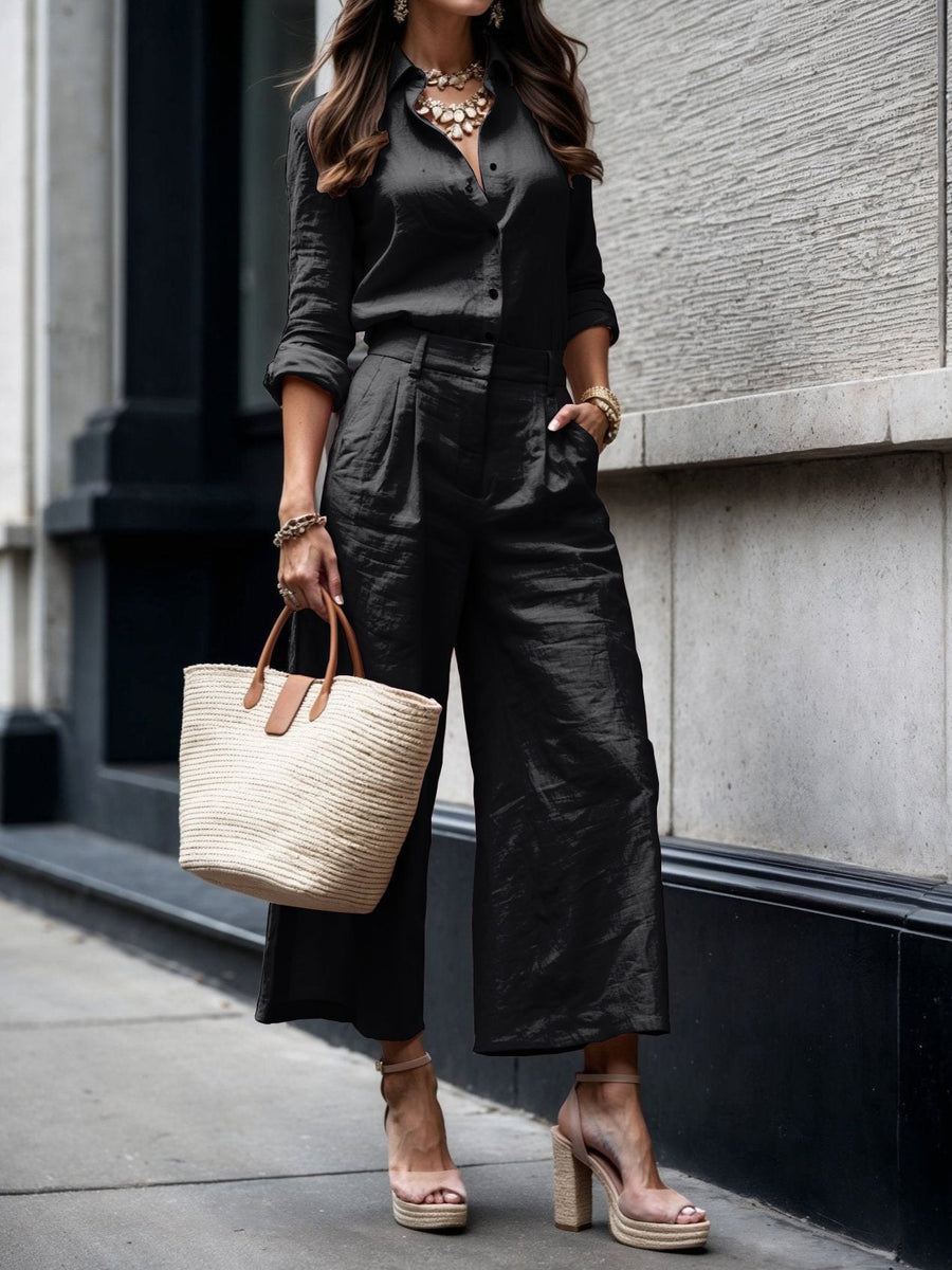 Kayla™ Capri Pants and Loose Shirt Set in Black