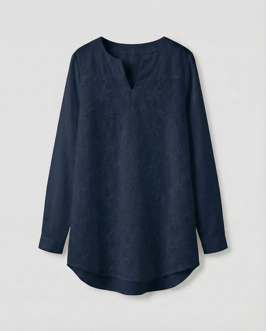 Keira Blouse with Embroidery in Blue