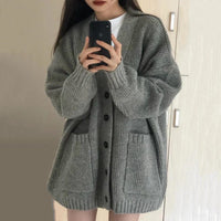 Keira Casual Knit Cardigan with Pockets in Grey