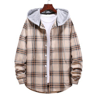Keira Shirt with Checked and Hood in Khaki