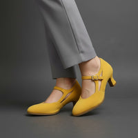 Kelly T-Strap Kitten Pump in Canary Yellow