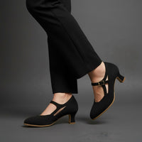 Kelly T-Strap Kitten Pump in Charcoal