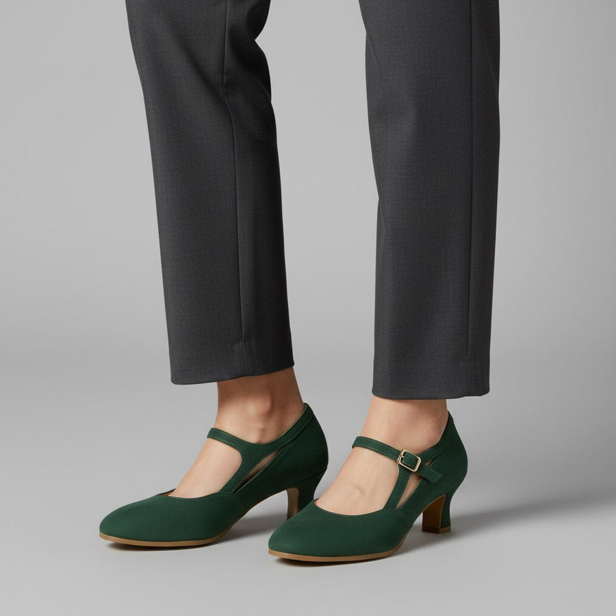 Kelly T-Strap Kitten Pump in Emerald
