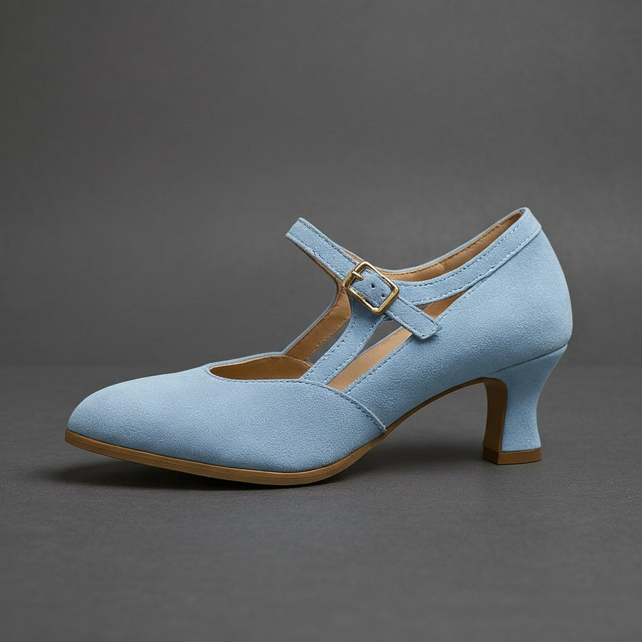 Kelly T-Strap Kitten Pump in Powder Blue