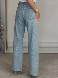 Kerenza Women's Rhinestone Wide Leg Jeans in Light Blue