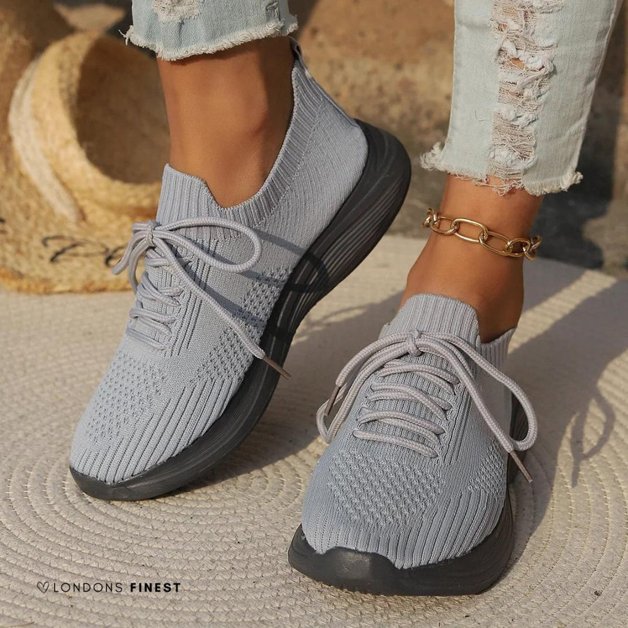 Kerry Women's Knit Sneakers Lace-Up Walking Shoes in Gray