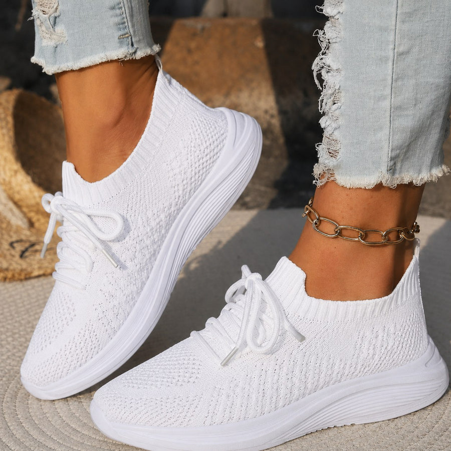 Kerry Women's Knit Sneakers Lace-Up Walking Shoes in White