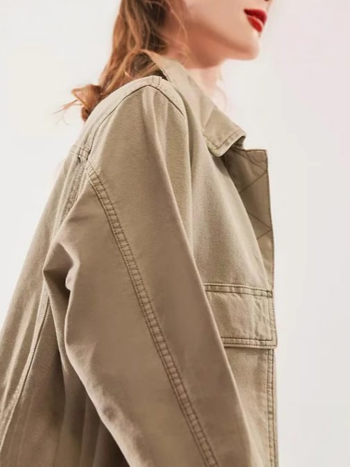 Kerstin Casual Jacket with Oversized in Khaki