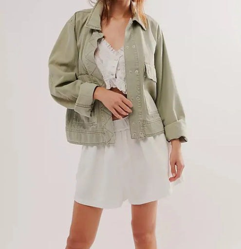 Kerstin Casual Jacket with Oversized in Olive Green