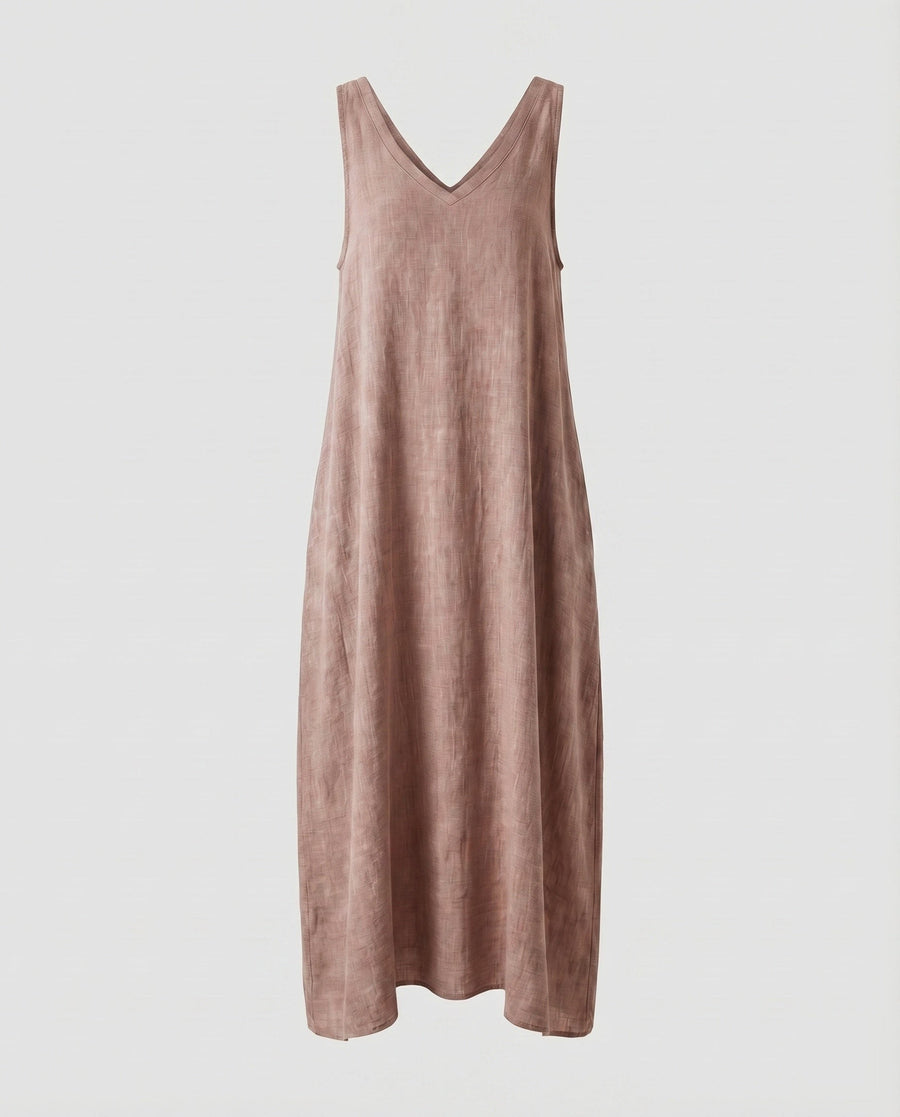 Kerstin Linen Dress with V-Neck in Altrosa