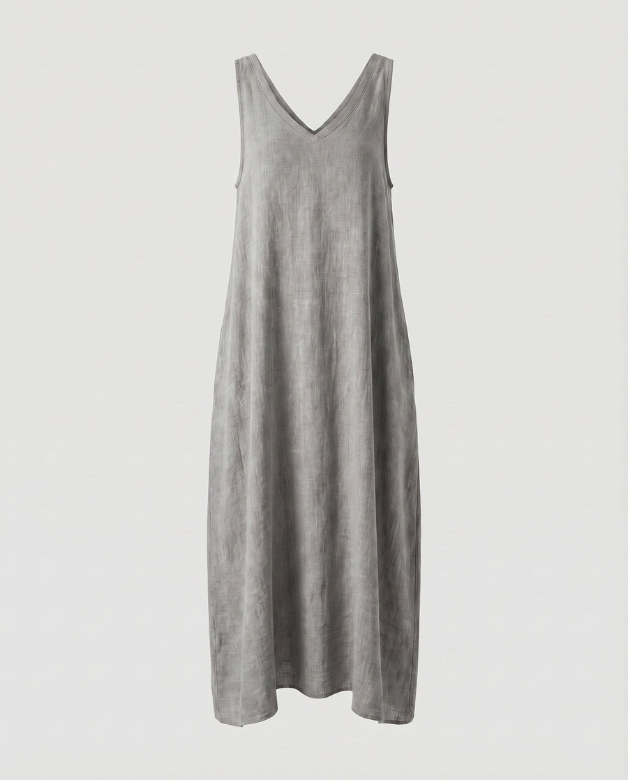 Kerstin Linen Dress with V-Neck in Grey