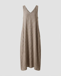 Kerstin Linen Dress with V-Neck in Khaki