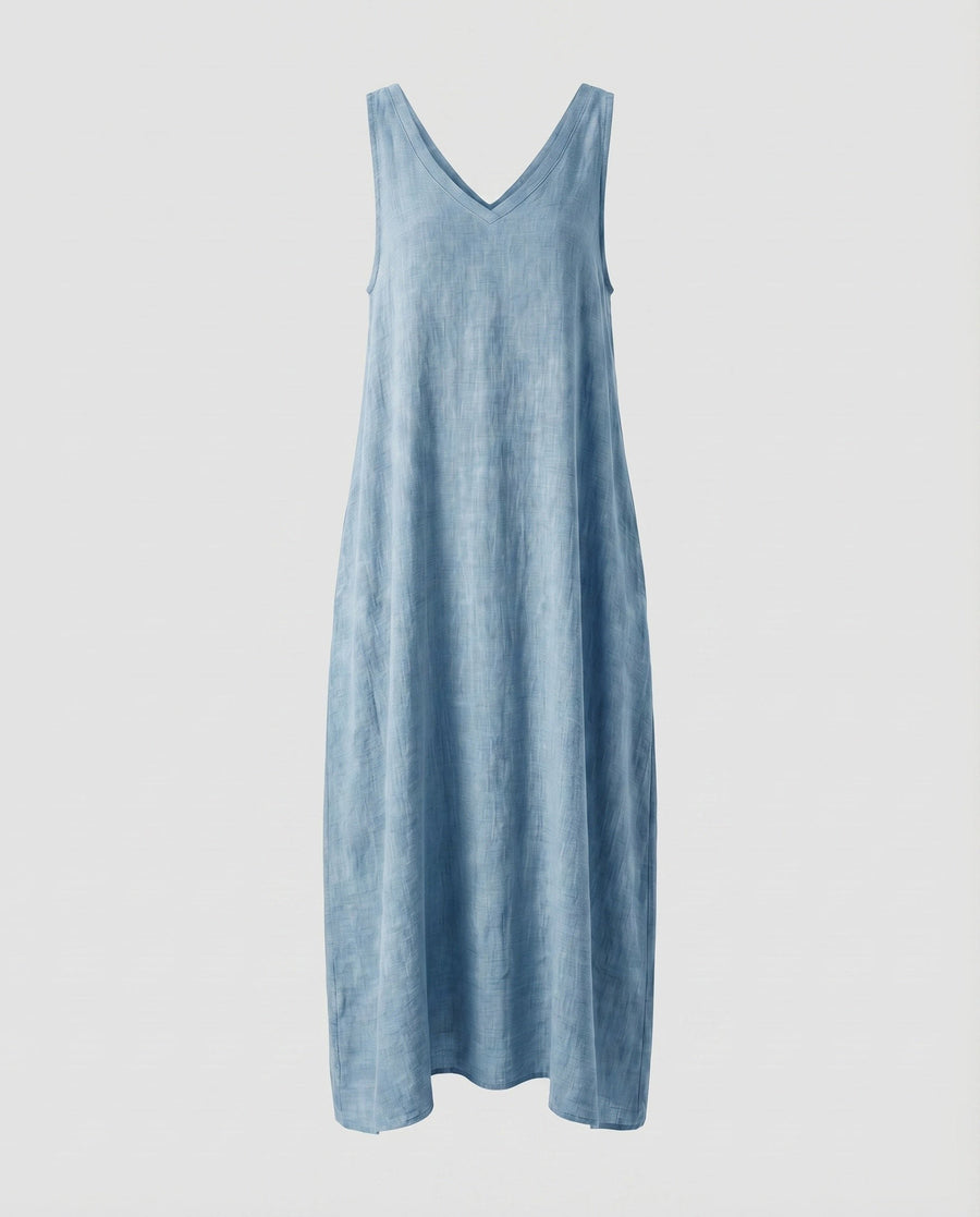 Kerstin Linen Dress with V-Neck in Light Blue